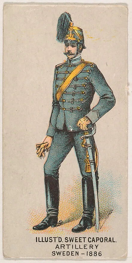 Artillery, Sweden, 1886, from the Military Series (N224) issued by Kinney Tobacco Company to promote Sweet Caporal Cigarettes — Kinney Brothers Tobacco Company