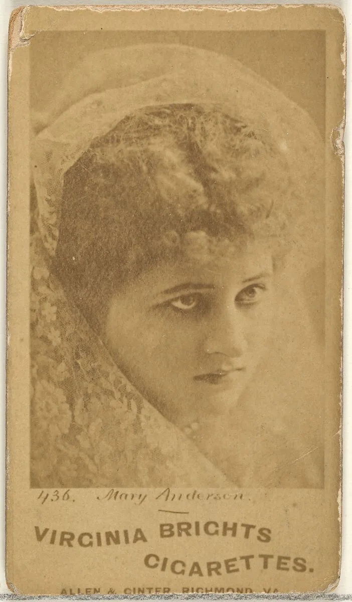 Card 436, Mary Anderson, from the Actors and Actresses series (N45, Type 1) for Virginia Brights Cigarettes — Allen & Ginter