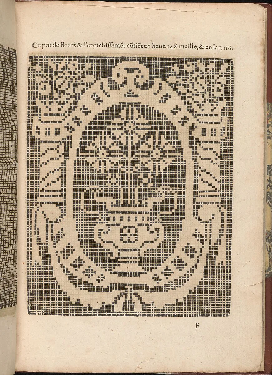 Les Secondes Oeuvres, et Subtiles Inventions De Lingerie du Seigneur Federic de Vinciolo Venitien, page 21 (recto) — Federico de Vinciolo|Jean Le Clerc|Catherine de Bourbon