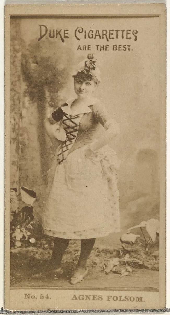 Card Number 54, Agnes Folsom, from the Actors and Actresses series (N145-6) issued by Duke Sons & Co. to promote Duke Cigarettes — W. Duke, Sons & Co.