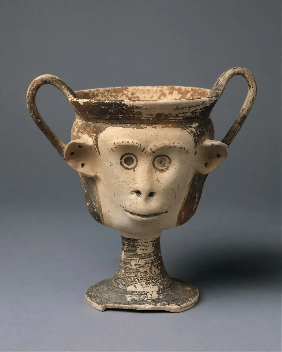 Terracotta kantharos (drinking cup with high vertical handles) — Unknown