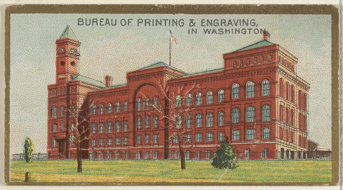 Bureau of Printing & Engraving in Washington, from the General Government and State Capitol Buildings series (N14) for Allen & Ginter Cigarettes Brands — The Gast Lithograph & Engraving Company|Allen & Ginter