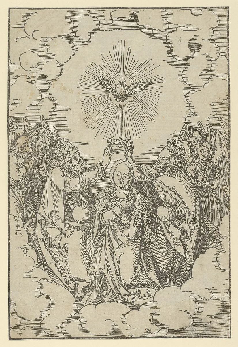 The Coronation of Mary, from Speculum passionis domini nostri Ihesu Christi — Hans Schäufelein|Ulrich Pinder|Friedrich Peypus