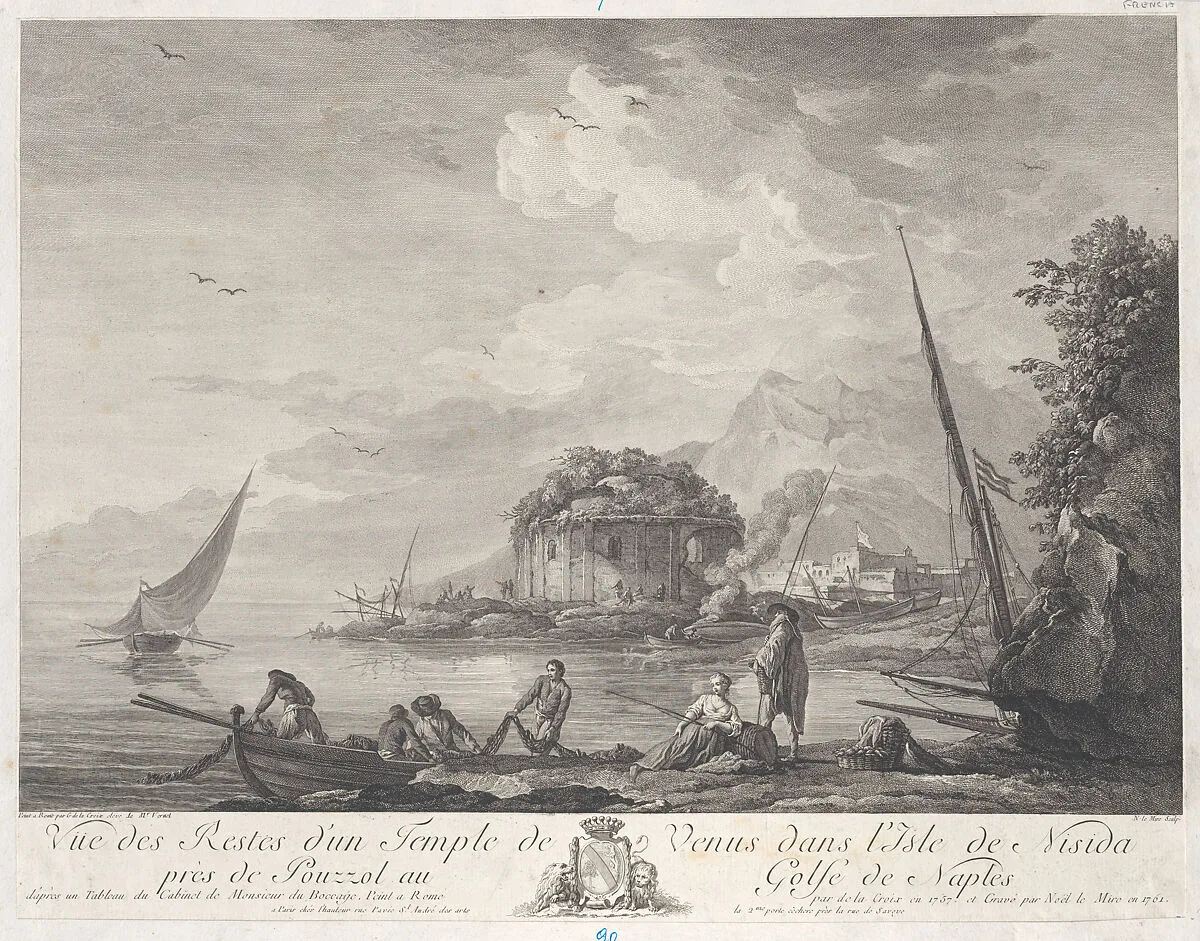 View of the Remains of the Temple of Venus on the Isle of Nisida Close to Pouzzol on the Gulf of Naples — Noël Le Mire|Charles François Grenier de Lacroix