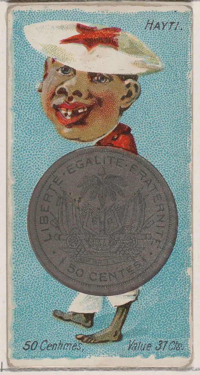 Caricatured Haitian, 50 Centimes, from the series Coins of All Nations (N72, variation 2) for Duke brand cigarettes — W. Duke, Sons & Co.
