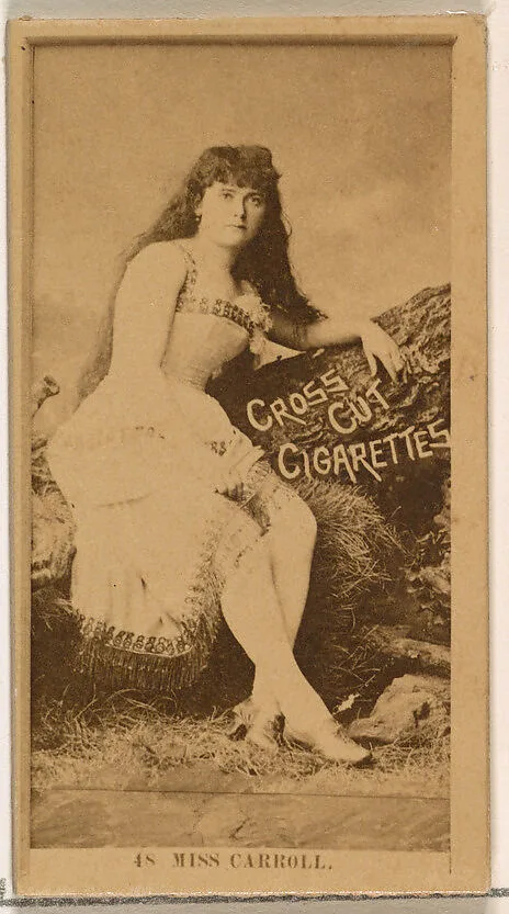 Card Number 48, Miss Carroll, from the Actors and Actresses series (N145-2) issued by Duke Sons & Co. to promote Cross Cut Cigarettes — W. Duke, Sons & Co.
