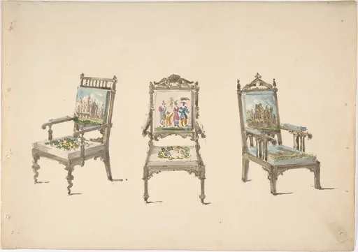 Design for Three Armchairs with Pictorial Upholstery