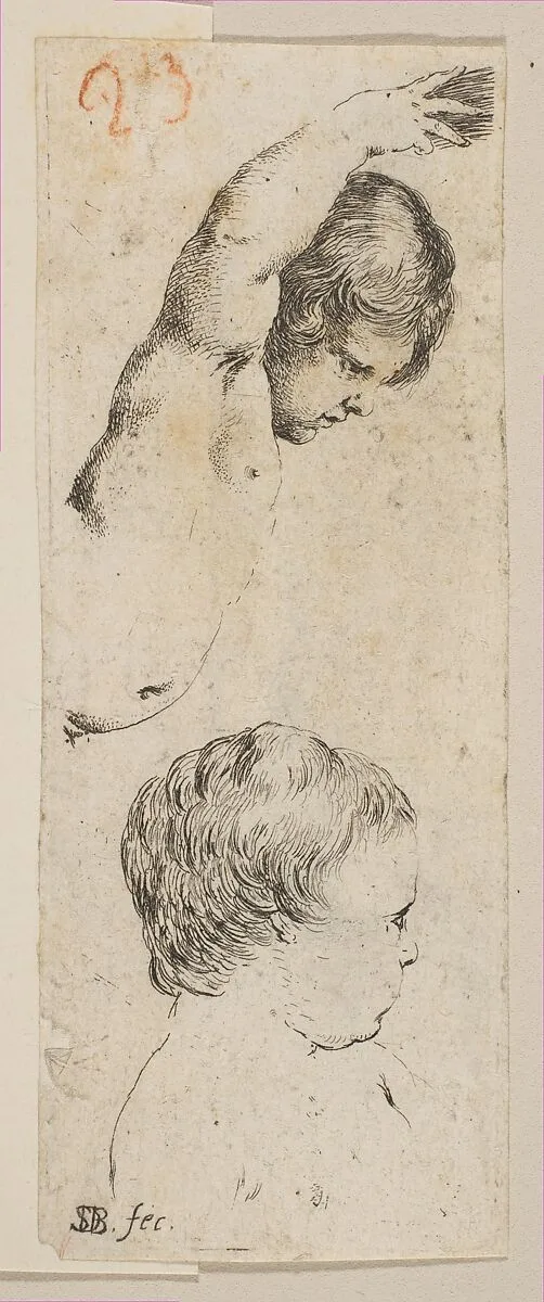 Plate 6: Two studies of children, from "Collection of various doodles and etching proofs" (Recueil de divers griffonnements et preuves d'eauforte) — Stefano della Bella|François Collignon