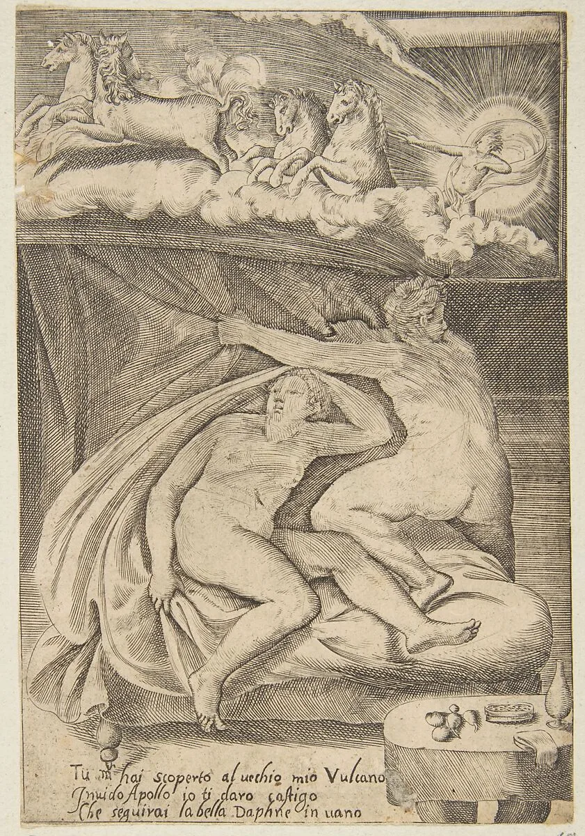 Venus and Mars discovered by Apollo, from "The Loves of the Gods" — Giulio Bonasone