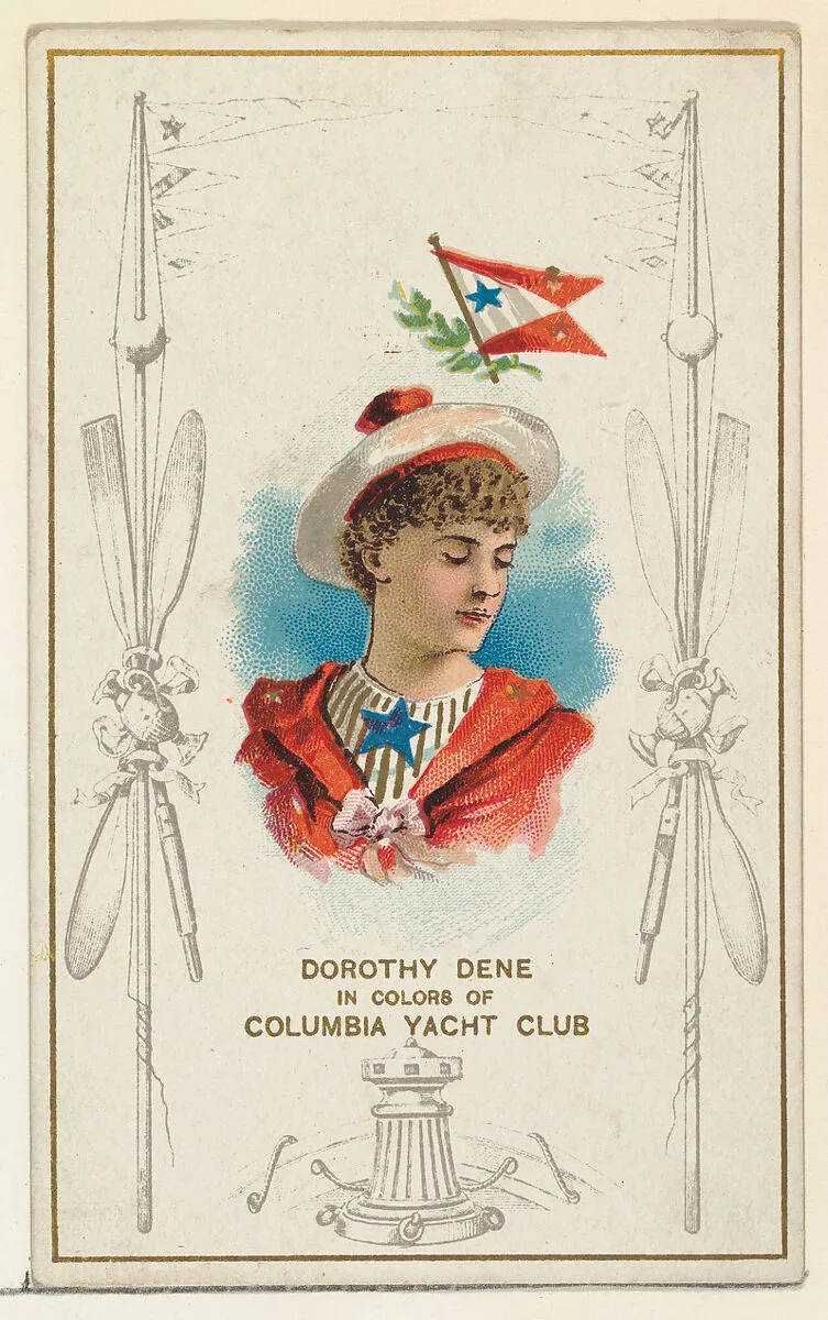 Dorothy Dene in Colors of Columbia Yacht Club, from the Yacht Colors of the World series (N140) issued by Duke Sons & Co. to promote Honest Long Cut Tobacco — W. Duke, Sons & Co.