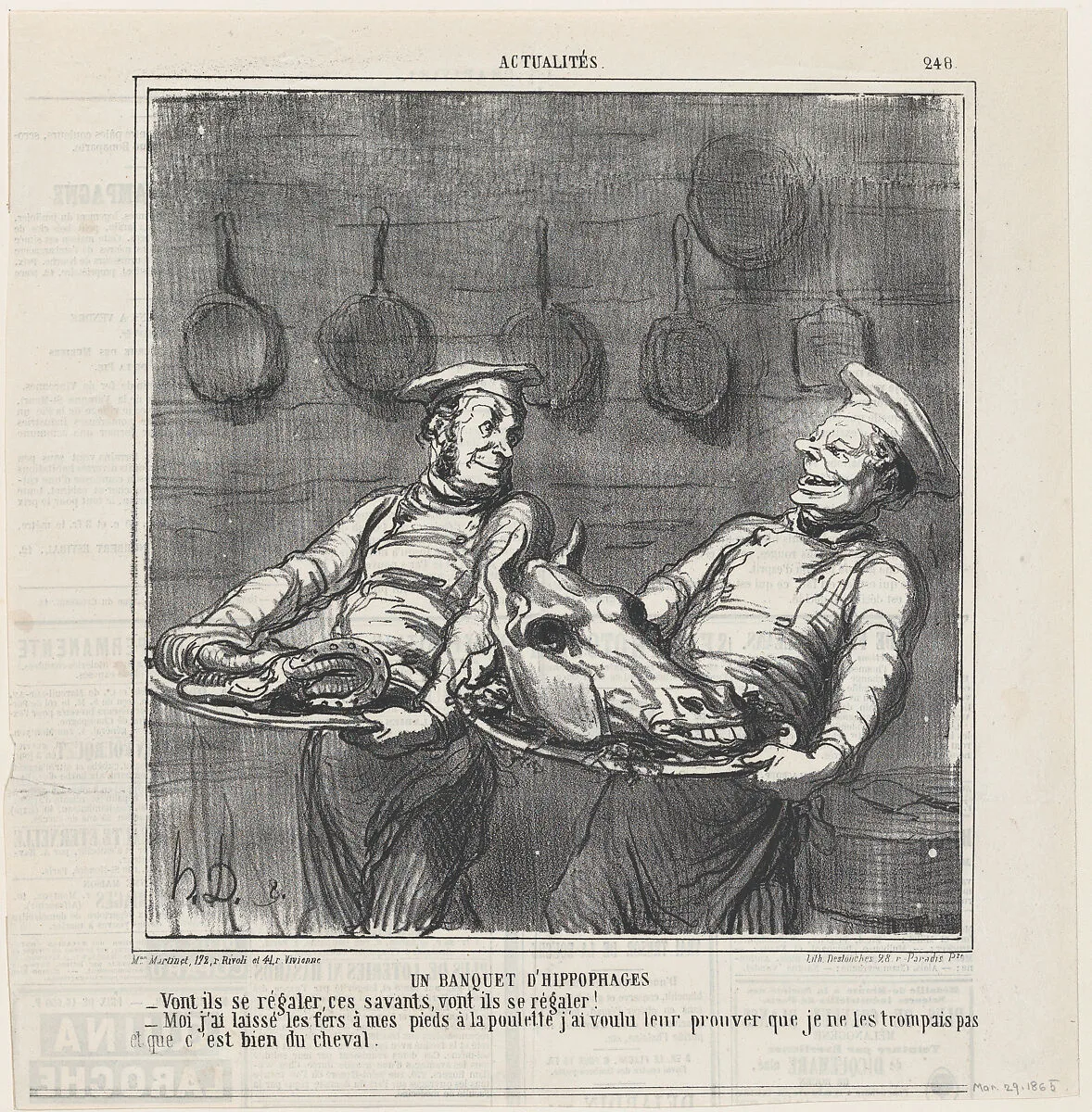 A horsemeat banquet, from 'News of the day,' published in Le Charivari, March 29, 1865 — Aaron Martinet|Honoré Daumier|Destouches