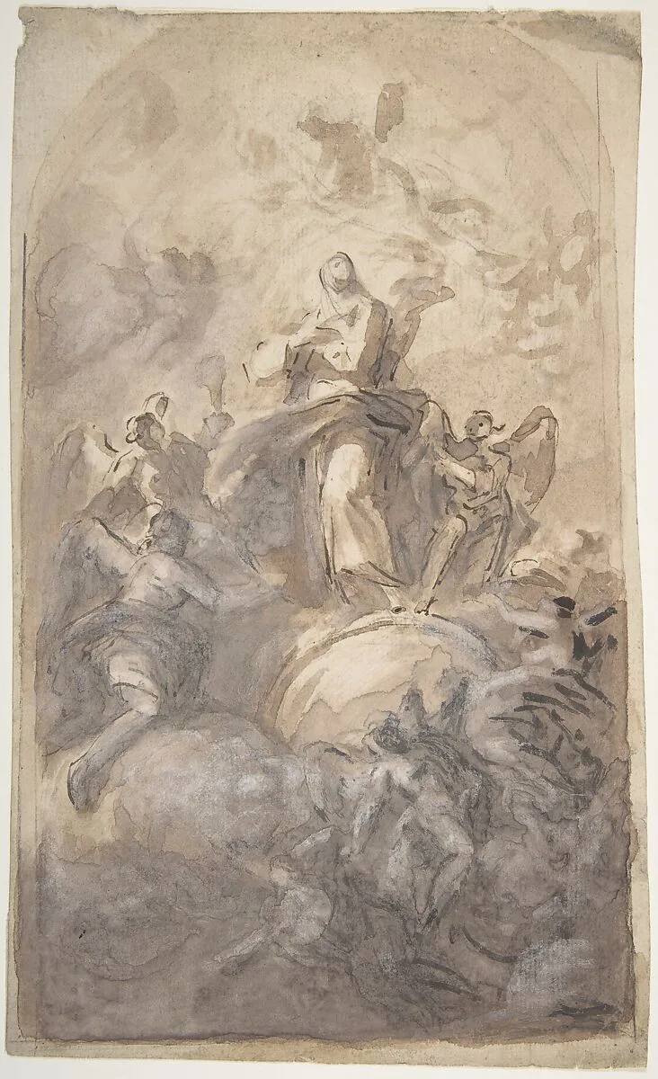The Virgin Immaculate in Glory (recto); Sketch of a Part of a Leg and a Hand (verso) — Domenico Mondo