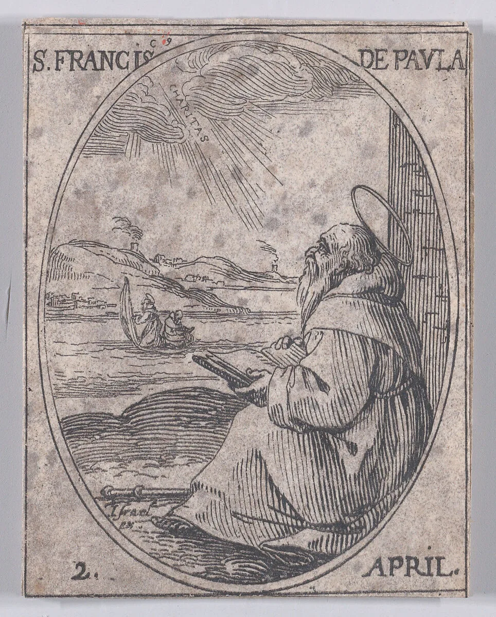 S. François de Paule (St. Francis of Paola), April 2nd, from "Les Images De Tous Les Saincts et Saintes de L'Année" (Images of All of the Saints and Religious Events of the Year) — Jacques Callot|Israël Henriet