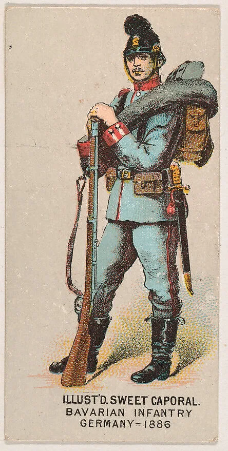 Bavarian Infantry, Germany, 1886, from the Military Series (N224) issued by Kinney Tobacco Company to promote Sweet Caporal Cigarettes — Kinney Brothers Tobacco Company