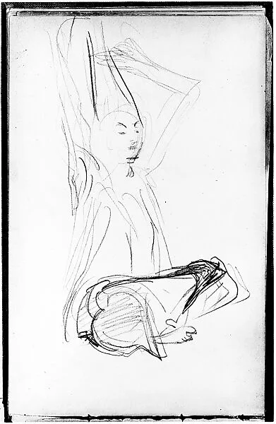 Seated Javanese Dancer Fixing Her Hair (from Sketchbook of Javanese Dancers) — John Singer Sargent