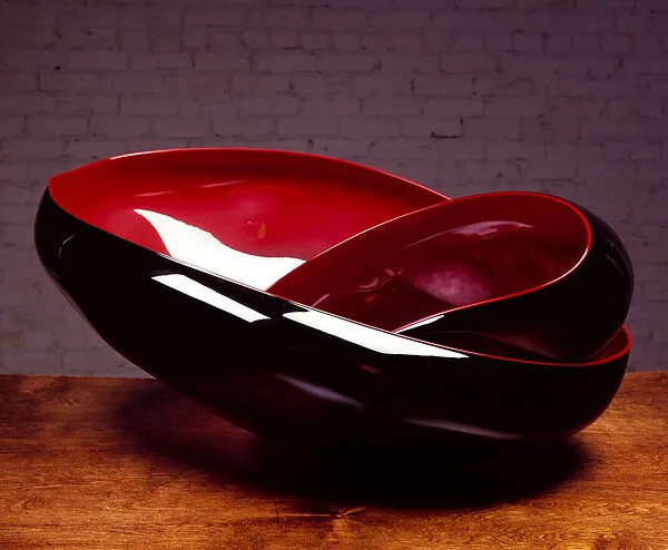 Black Basket Set with Carmine Lip Wraps — Dale Chihuly