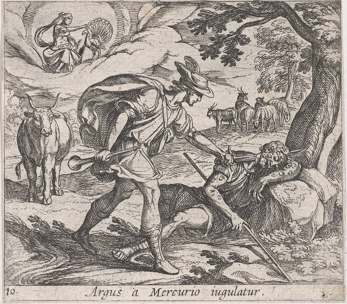 Plate 10: Mercury Killing Argos (Argus a Mercurio iugulatur), from Ovid's 'Metamorphoses' — Antonio Tempesta