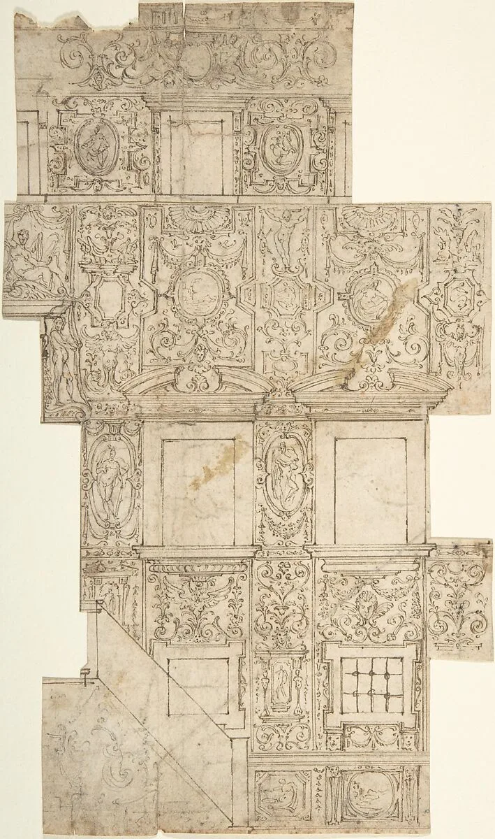 Design for a Facade with Sgraffito Decorations — Anonymous, Italian, 16th century|Bernardino Poccetti