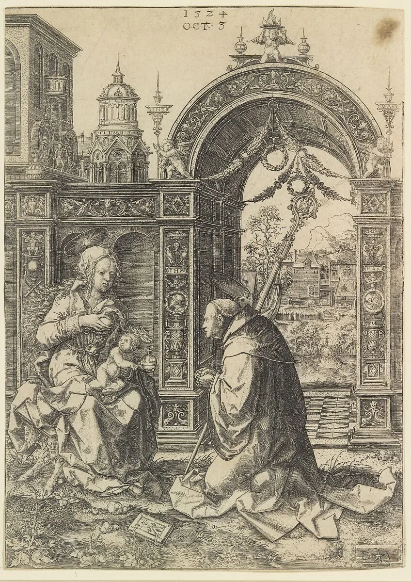St. Bernard Adoring the Christ Child — Dirck Vellert