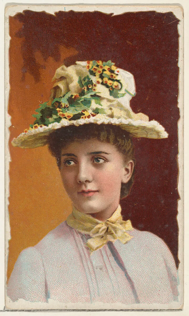Actress wearing hat with yellow blossoms, from Stars of the Stage, First Series (N129) issued by W. Duke, Sons & Co. to promote Honest Long Cut Tobacco — Knapp & Company|W. Duke, Sons & Co.