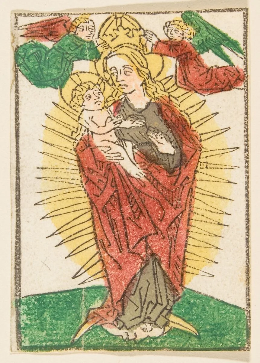 Madonna in Glory Crowned by Angels (Schr. 1113) — Anonymous, German, 15th century