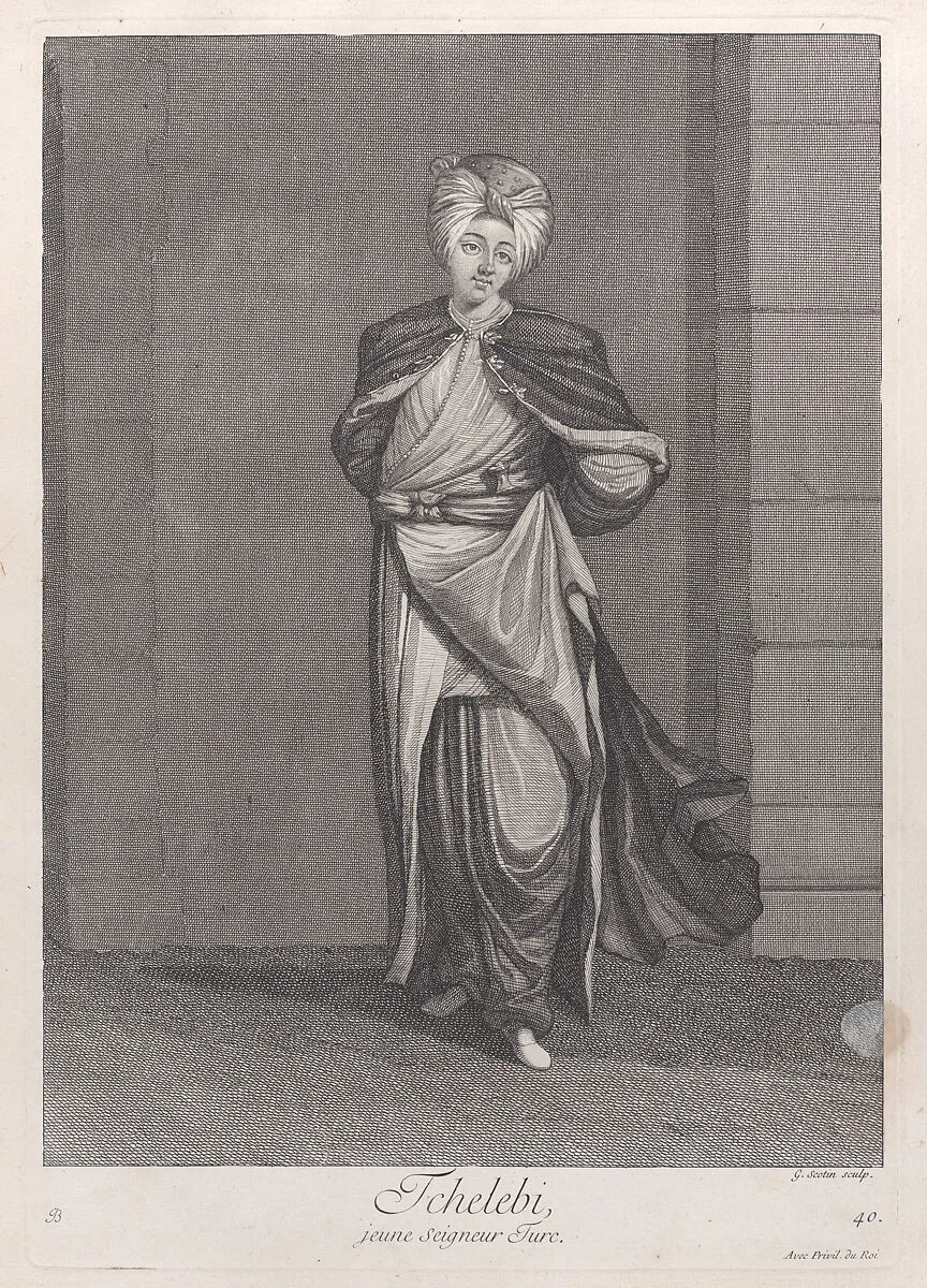 Tchelebi, jeune seigneur Turc, plate 40 from "Recueil de cent estampes représentent differentes nations du Levant" — Gérard Jean Baptiste Scotin I|Jean Baptiste Vanmour|Jacques le Hay