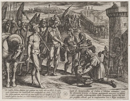 Plate 21: Envoys from Cologne Bring Presents to Civilis, from The War of the Romans Against the Batavians (Romanorvm et Batavorvm societas)