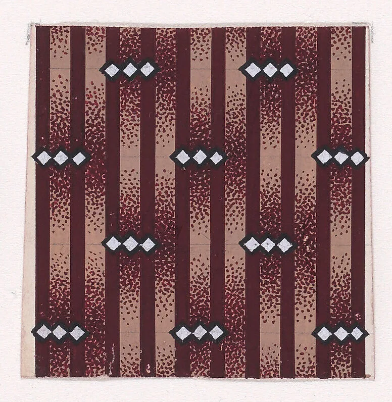 Textile Design with Alternating Vertical Rows of Horizontal Strings of Lozenges with Over a Striped Background — Anonymous, Alsatian, 19th century