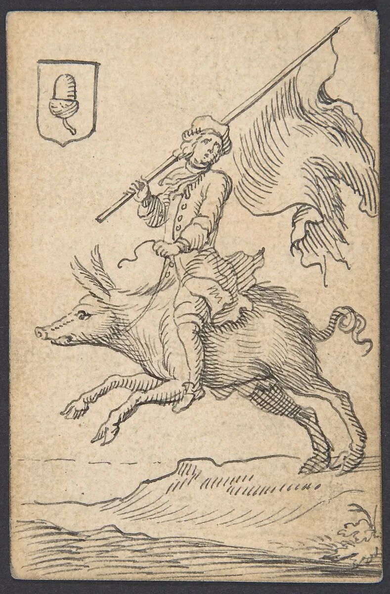 Acorn Knave: A Man Astride a Swine — Johannes Brandenberg
