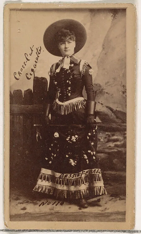 Card Number 110, Bessie Ferrel, from the Actors and Actresses series (N145-1) issued by Duke Sons & Co. to promote Cross Cut Cigarettes — W. Duke, Sons & Co.