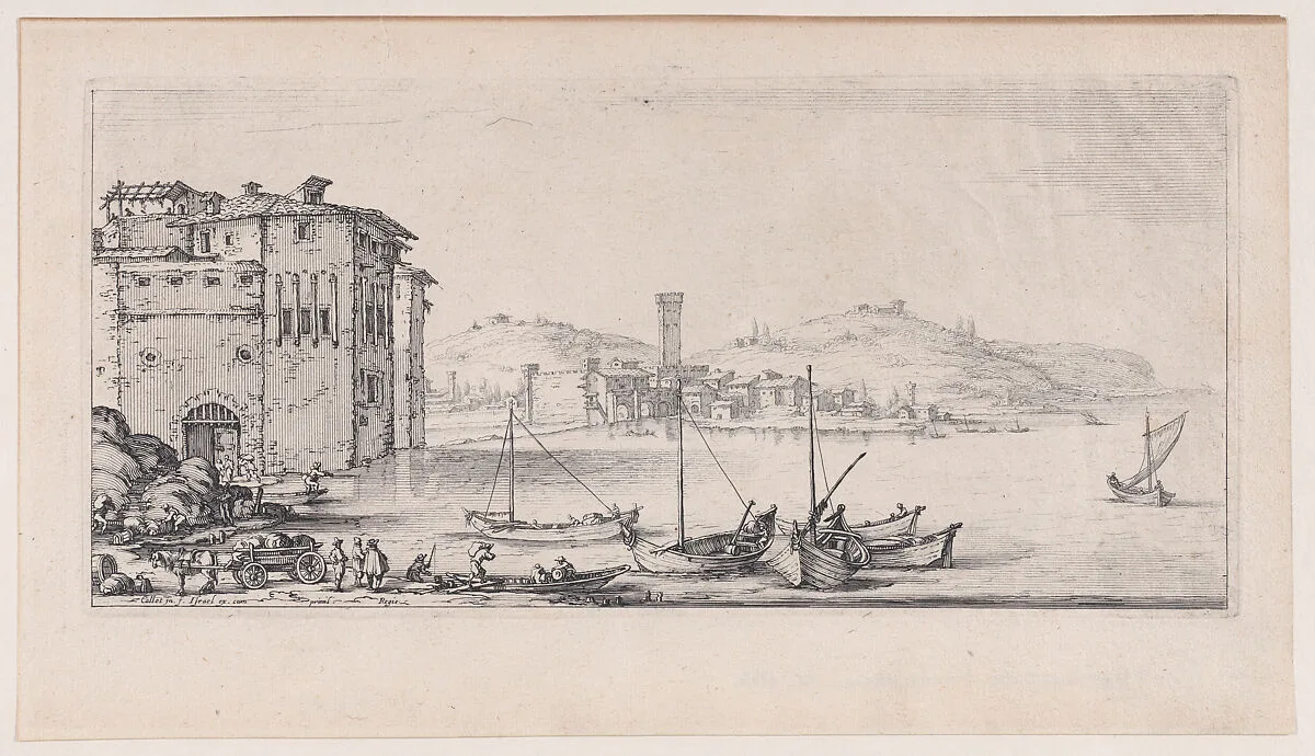 L'Embarquement des Marchandises (The Embarkation of Goods), from Paysages Gravés pour Jean de Médicis appelées aussi Paysages Dessinés a Florence, Vues de Florence, Paysages d'Italie, et Paysages Définitifs (Landscapes Engraved for Giovanni de'Medici, Landscapes Designed in Florence, Views of Florence, Landscapes of Italy, and Definitive Landscapes) — Jacques Callot|Don Giovanni de' Medici|Israël Henriet