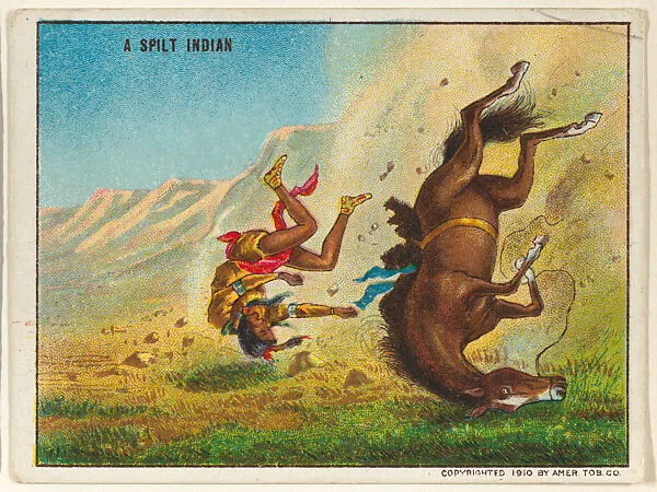 A Split Indian, from the "Indian Life in the 60's" series (T73), issued with Hassan Cork Tip Cigarettes by the American Tobacco Company — American Tobacco Company