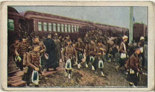 Card No. 34, Photograph of Mobilization of Great Canadian Army, from the World War I Scenes series (T121) issued by Sweet Caporal Cigarettes — American Tobacco Company|Underwood & Underwood