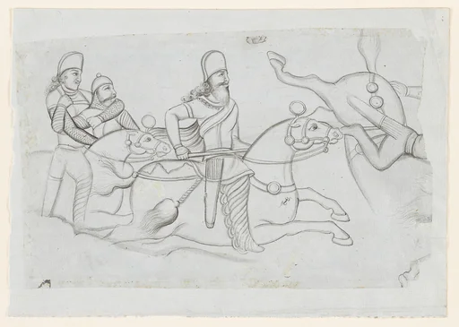Drawing of Sasanian rock relief: battle of Ardashir I (r. A.D. 224-241) at Firuzabad, southern Iran