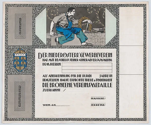 Design for a certificate of citizenship, awarded by the city of Vienna — Erwin Puchinger