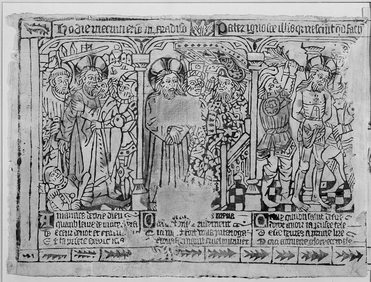 Three Fragments of a Passion Frieze: The Kiss of Judas, Christ before Pilate, and the Flagellation; The Crucifixion and the Descent from the Cross; The Entombment and the Resurrection — Anonymous, French, Amiens, 15th century