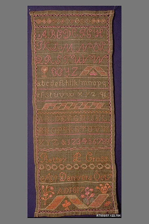 Embroidered sampler — Betsy P. Cross