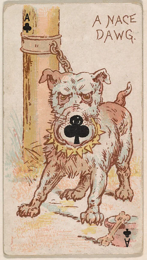 Ace of Clubs, A Nace Dawg, from Harlequin Cards, 2nd Series (N220) issued by Kinney Bros. — Kinney Brothers Tobacco Company
