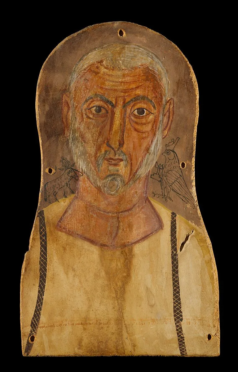 Elderly Man Flanked by Egyptian Gods — Unknown