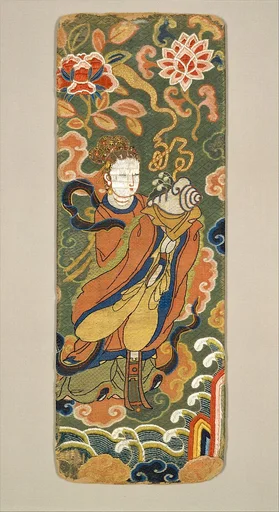 明    織錦經面|Book or Sutra Cover with Lady Bearing a Conch