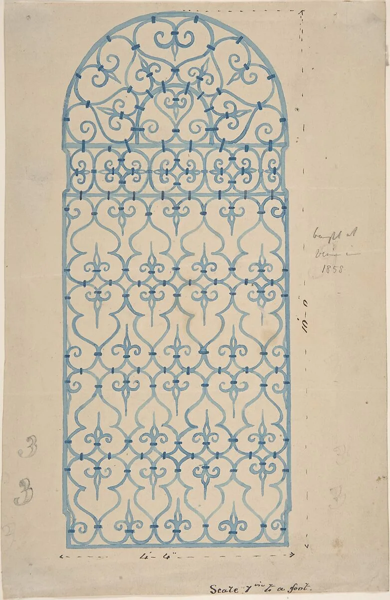 Wrought Iron Gate Design (recto), Sketches for Bracket (verso) — Anonymous, British, 19th century
