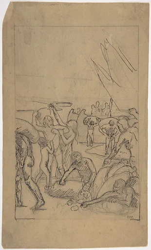 Figures Unloading Cargo from Sailing Vessels
