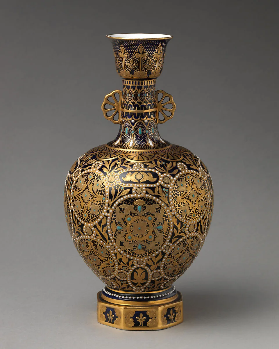 Vase with hexagonal foot (one of a pair) — Crown Derby