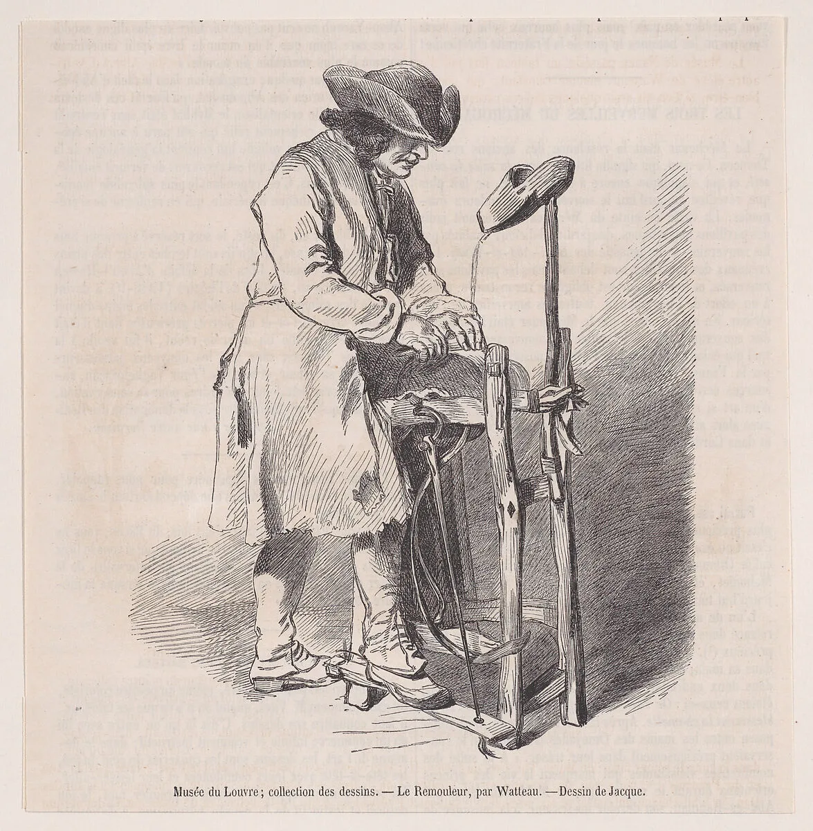 Musée du Louvre; collection des dessins, Le Remouler, par Watteau; from Magasin Pittoresque — Antoine Watteau|Charles Jacque