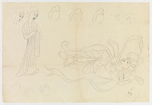 現代 謝稚柳 敦煌人物臨本 鏡片|Court Lady and Dancer — Xie Zhiliu