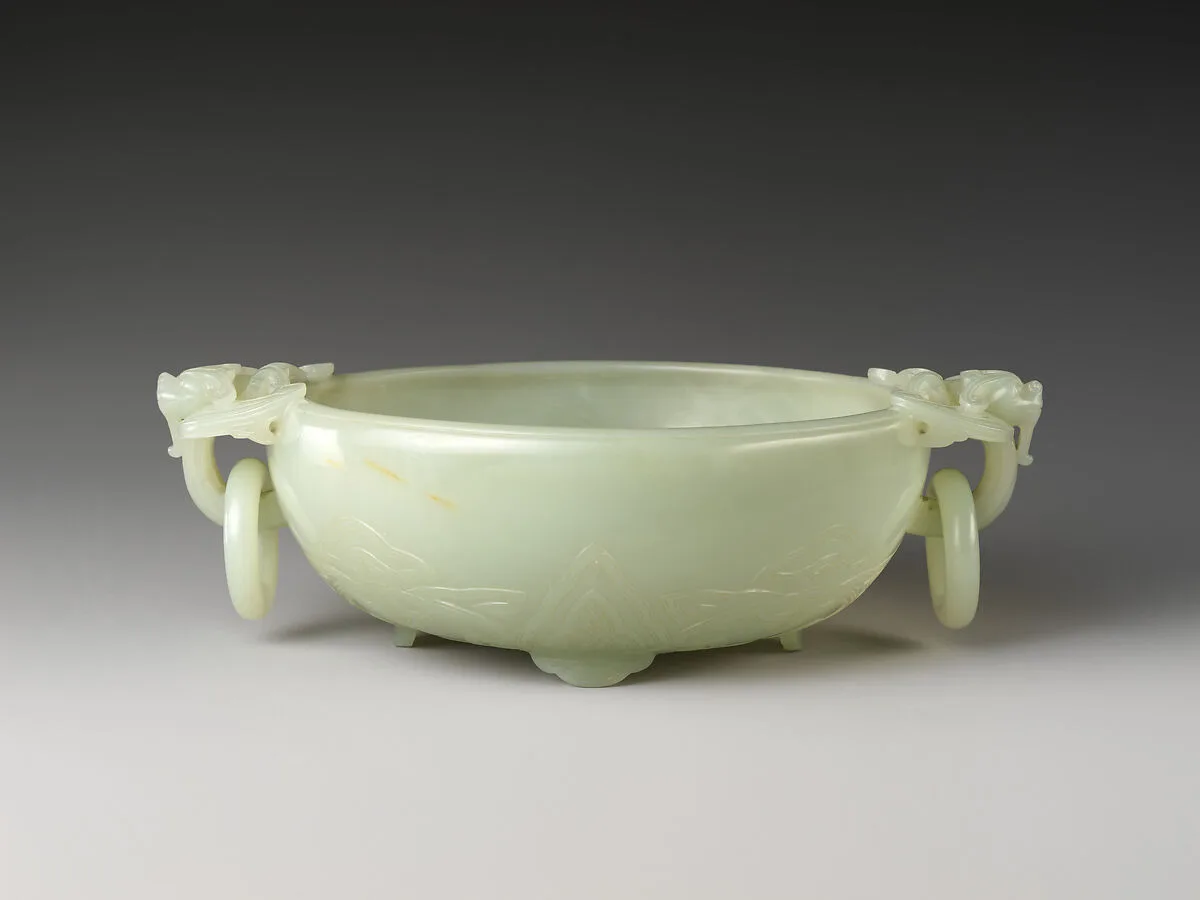 清 玉雕萬年長青碗|Bowl with sacred lily — Unknown