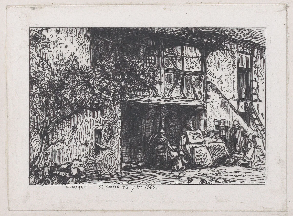 House at Saint-Cômte and Drinker at the Barrel — Charles Jacque