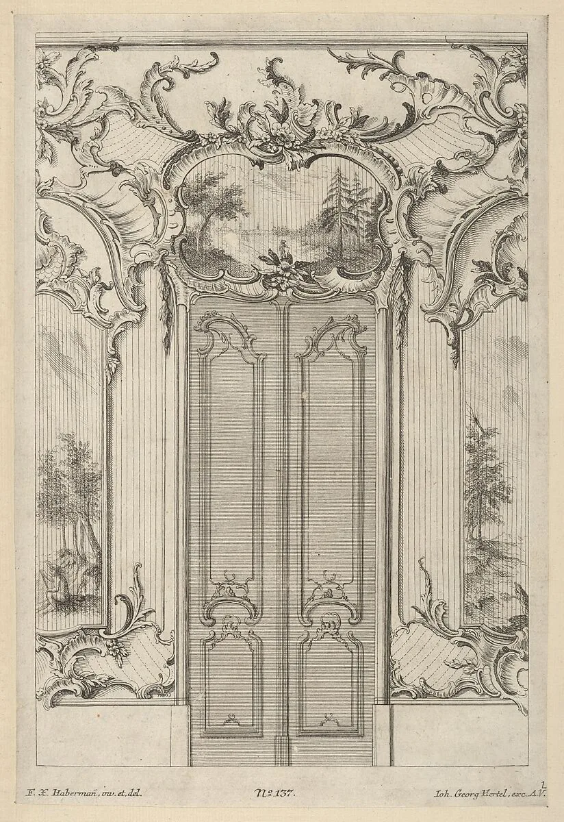 Wall Elevation with a Double Door, from 'Wandfüllungen' — Franz Xavier Habermann|Johann Georg Hertel