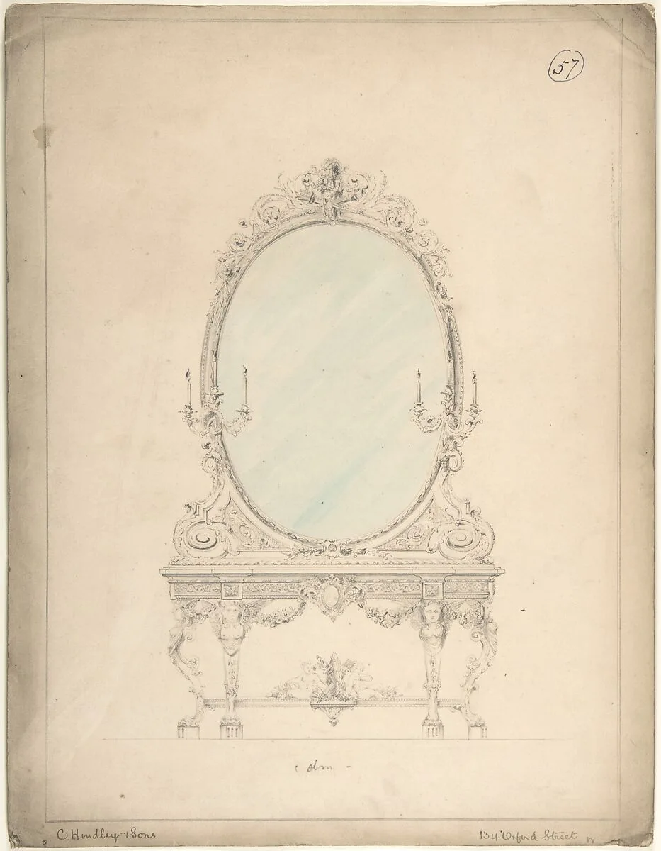 Design for an Oval Mirror over a Side Table — Charles Hindley and Sons