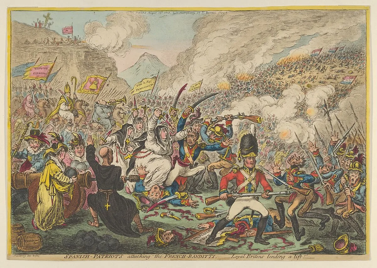 Spanish-Patriots Attacking the French-Banditti– Loyal Britons Lending a Lift — James Gillray|Hannah Humphrey